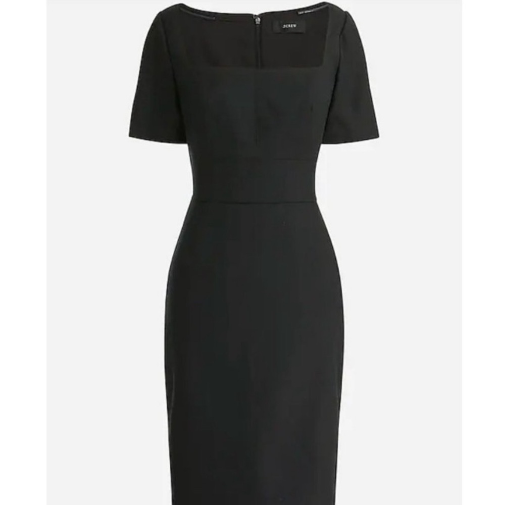 J. CREW Squareneck Sheath Dress Stretch Linen Blend Black Size 14 Midi BI710